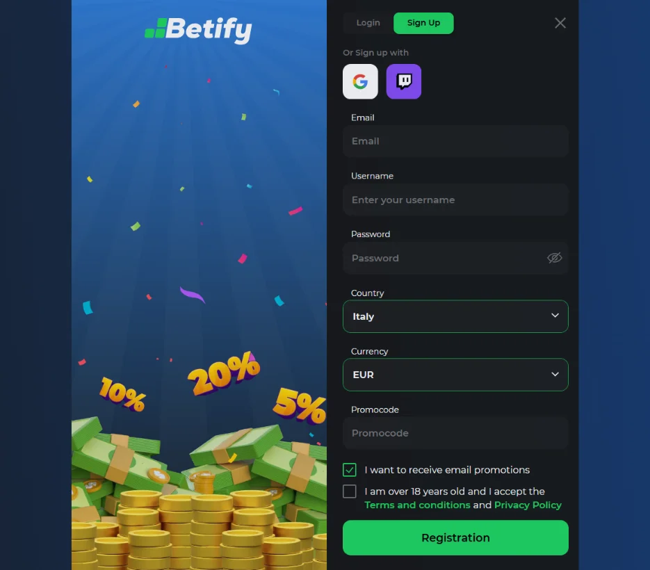 Betify registratie